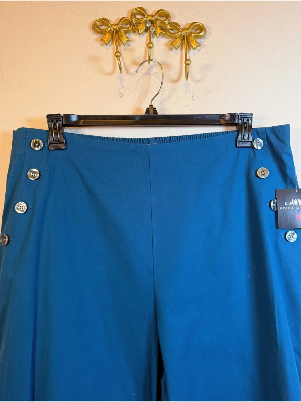 House of Aama deep teal Pull Up  Button-Accent Dress Pants. XXL